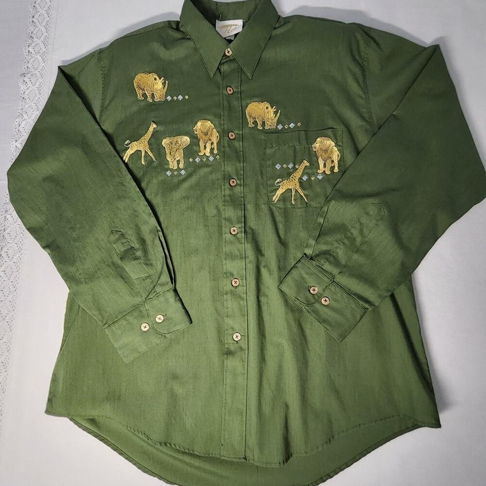 Green Long Sleeve Shirt with Embroidered Detail
